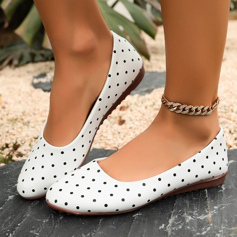 Shoes For Women Flats - Sapatilhas Femininas Brancas com Poás, Bico