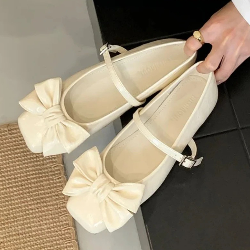 Women Shoes Brand - Bonito bowknot dedo do pé quadrado